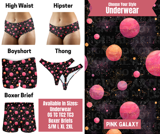 Preorder! Closes 9/29. ETA Dec. Pink Galaxy Hipster, High Waist, Boyshort, & Thong Underwear & Boxer Briefs