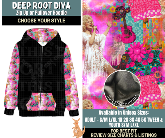 Preorder! Closes 10/2. ETA Dec. Deep Root Diva Zip-Up or Pullover Hoodie