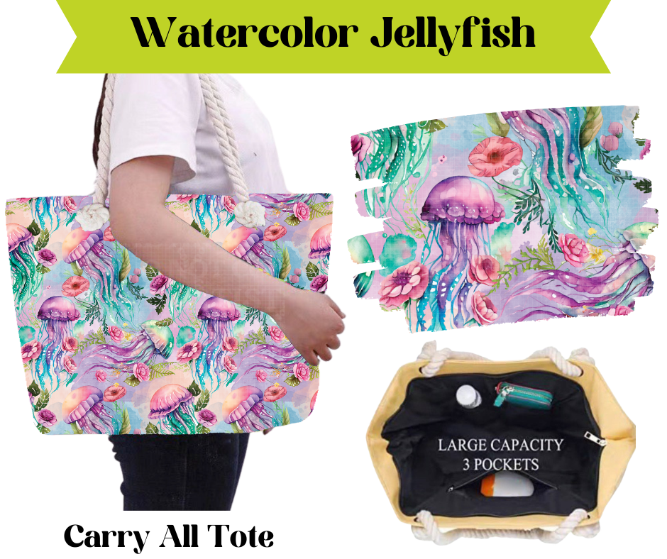 Preorder! Closes 3/16. ETA May. Watercolor Jellyfish Carry All Tote