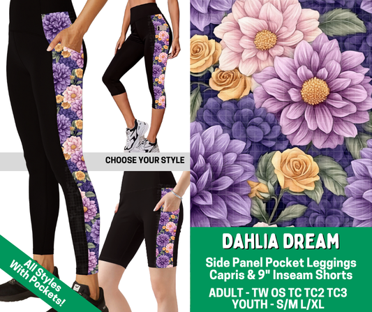 Preorder! Closes 2/18. ETA May. Dahlia Dream Combo Side Panel Legging Lengths - Alonna's Legging Land