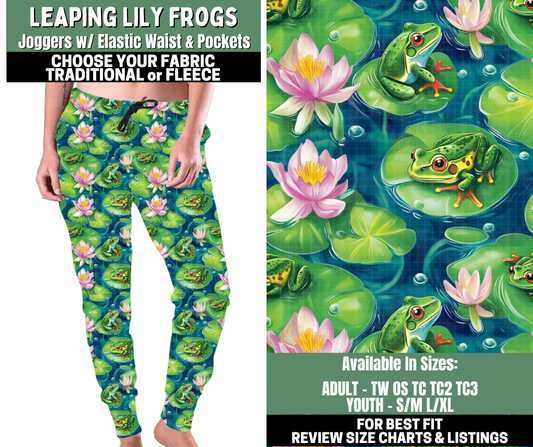 Preorder! Closes 12/4. ETA Feb. Leaping Lily Frogs Joggers Choose Fleece or Traditional