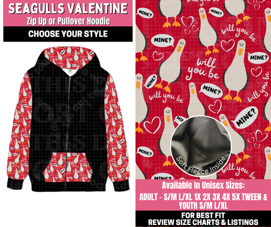Preorder! Closes 11/19. ETA Jan. Seagulls Valentine Zip-Up or Pullover Hoodie