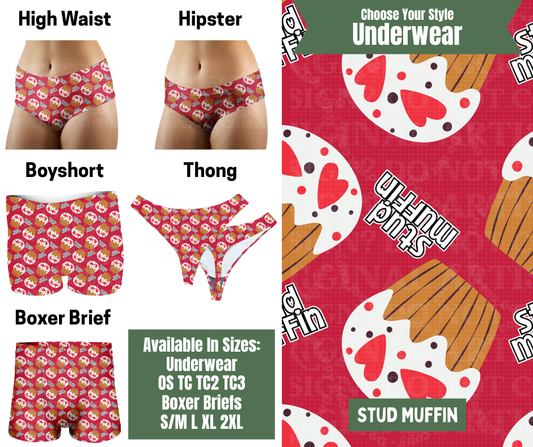 Preorder! Closes 11/24. ETA Jan. Stud Muffin Hipster, High Waist, Boyshort, & Thong Underwear & Boxer Briefs