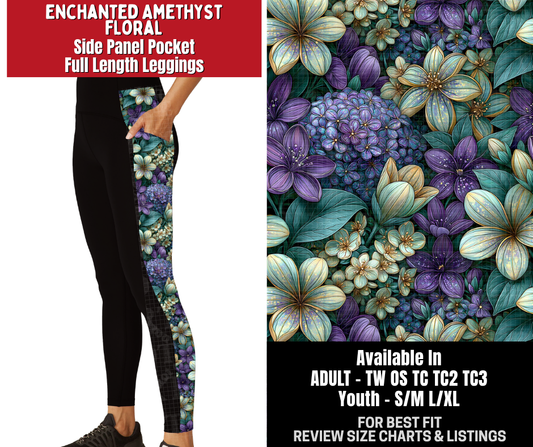 Preorder! Closes 10/26. ETA Jan. Enchanted Amethyst Floral Side Panel Pocket Full Length Leggings