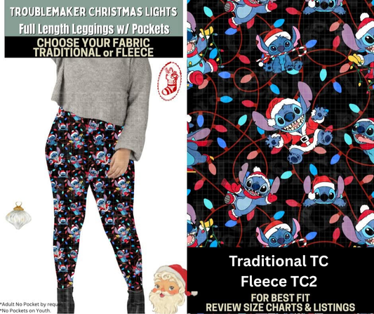 Troublemaker Christmas Lights Leggings Choose Fleece or Traditional