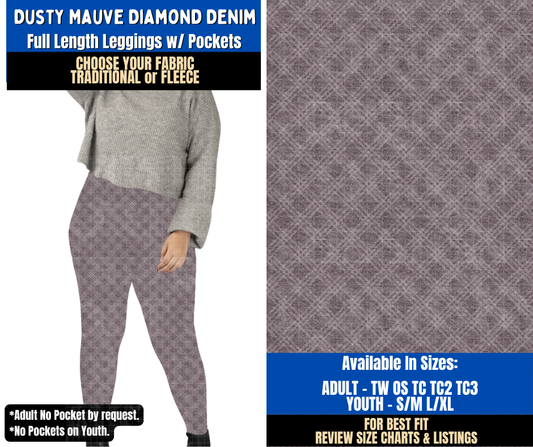 Preorder! Closes 9/16. ETA Dec. Dusty Mauve Diamond Denim Leggings Choose Fleece or Traditional