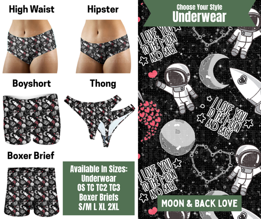 Preorder! Closes 11/24. ETA Jan. Moon & Back Love Hipster, High Waist, Boyshort, & Thong Underwear & Boxer Briefs