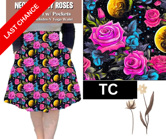 Neon Galaxy Roses Swing Skirt