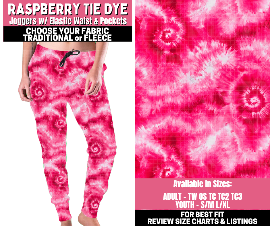 Preorder! Closes 11/19. ETA Jan. Raspberry Tie Dye Joggers Choose Fleece or Traditional