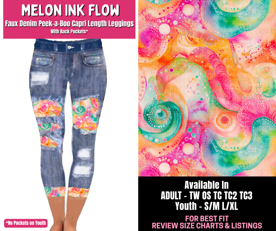 Preorder! Closes 1/1. ETA March. Melon Ink Flow Capri Faux Denim Peekaboo