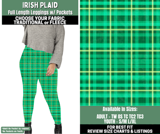 Preorder! Closes 12/4. ETA Feb. Irish Plaid Leggings Choose Fleece or Traditional