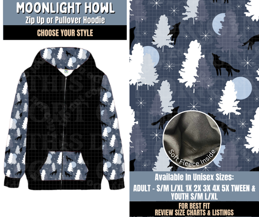 Preorder! Closes 9/24. ETA Dec. Moonlight Howl Zip-Up or Pullover Hoodie