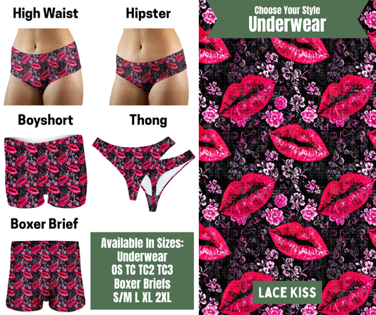 Preorder! Closes 11/24. ETA Jan. Lace Kiss Hipster, High Waist, Boyshort, & Thong Underwear & Boxer Briefs