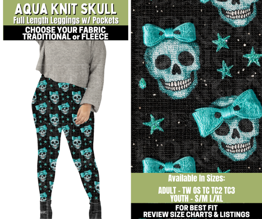 Preorder! Closes 11/6. ETA Jan. Aqua Knit Skull Leggings Choose Fleece or Traditional