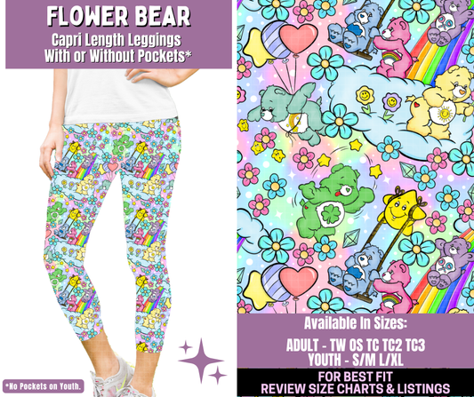 Preorder! Closes 1/14. ETA April. Flower Bear Capri Length Leggings w/wo Pockets