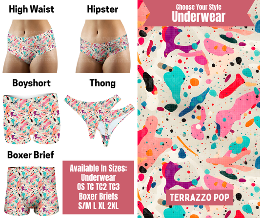 Preorder! Closes 9/29. ETA Dec. Terrazzo Pop Hipster, High Waist, Boyshort, & Thong Underwear & Boxer Briefs