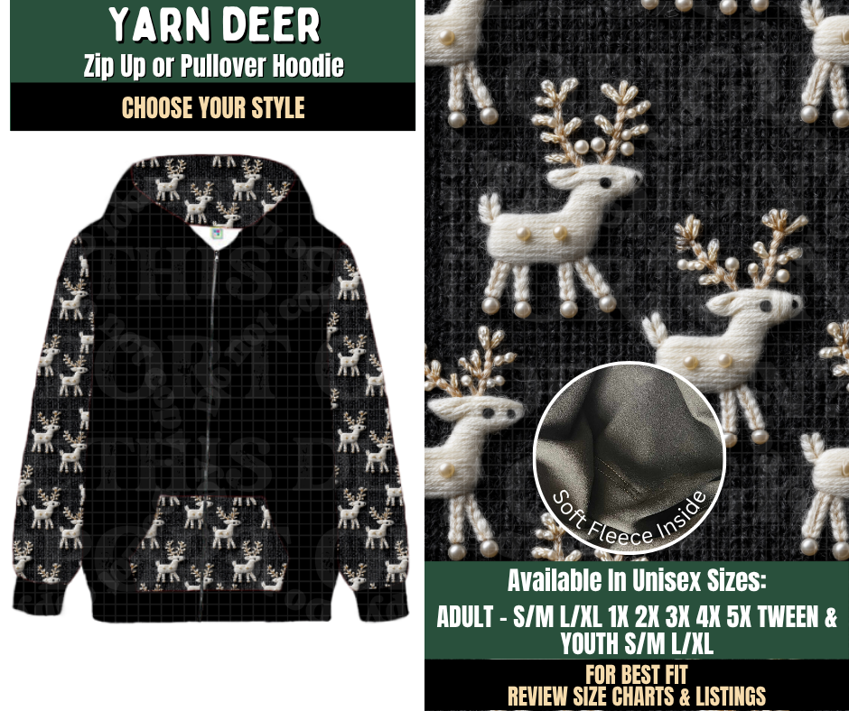 Preorder! Closes 8/12. ETA Nov. Yarn Deer Zip-Up or Pullover Hoodie