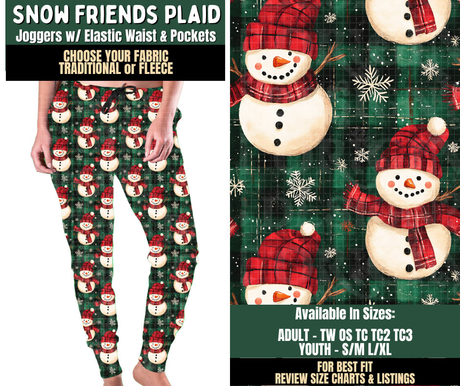 Preorder! Closes 8/12. ETA Nov. Snow Friends Plaid Joggers Choose Fleece or Traditional