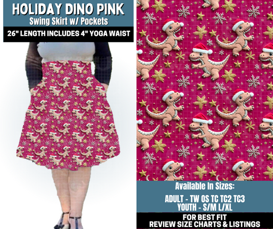 Preorder! Closes 10/13. ETA Jan. Holiday Dino Pink Swing Skirt