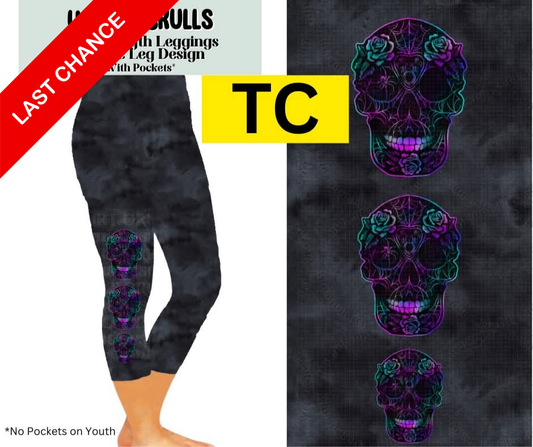 Webbed Skulls Capri Leggings w/ Side Leg Designs