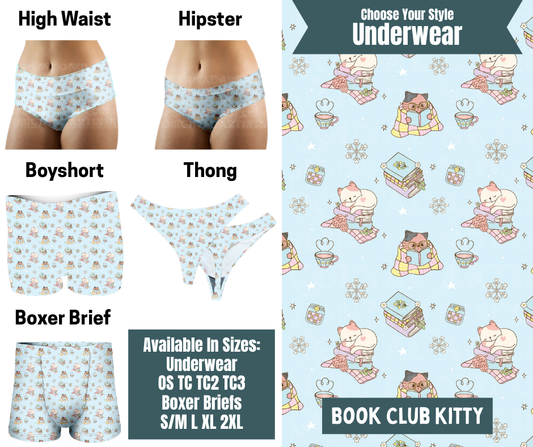 Preorder! Closes 9/30. ETA Dec. Book Club Kitty Hipster, High Waist, Boyshort, & Thong Underwear & Boxer Briefs