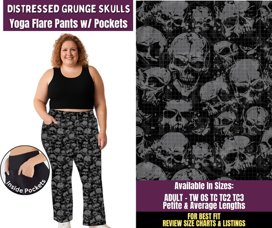 Preorder! Closes 11/4. ETA Feb. Distressed Grunge Skulls Yoga Flare Pants