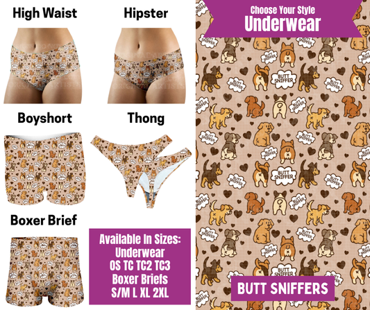 Preorder! Closes 6/24. ETA Sept. Butt Sniffers Hipster, High Waist, Boyshort, & Thong Underwear & Boxer Briefs