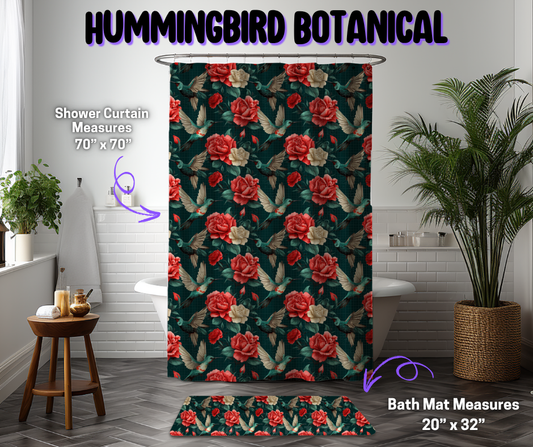 Preorder! Closes 12/8. ETA March. Hummingbird Botanical Custom Shower Curtain and/or Bath Mat