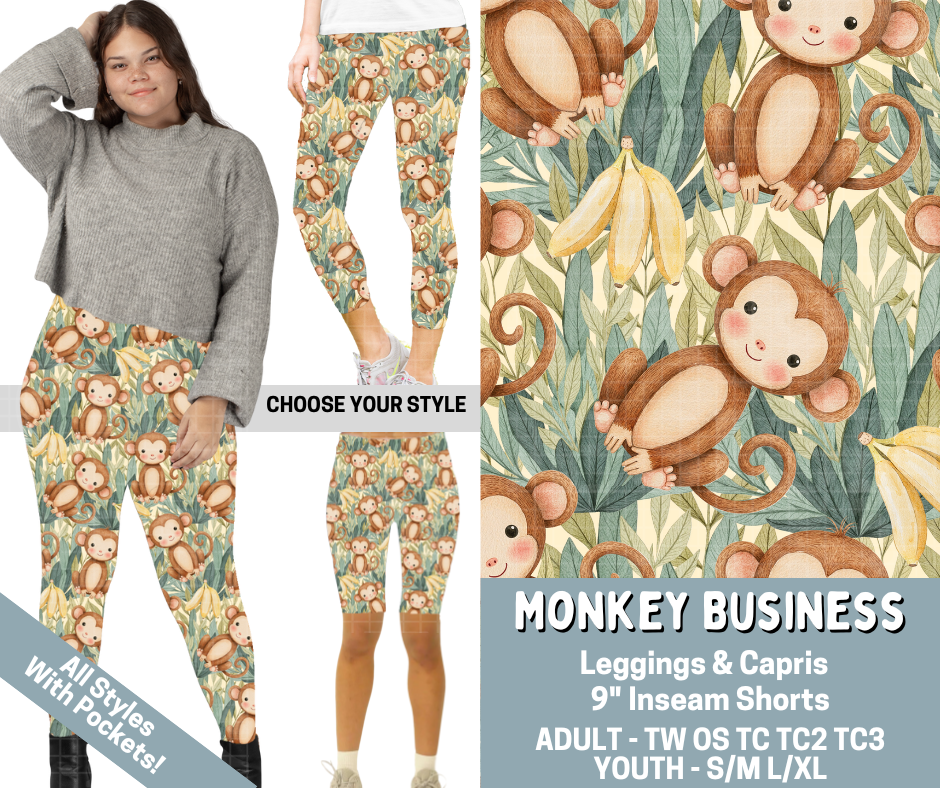 Preorder! Closes 3/4. ETA June. Monkey Business Combo Legging Lengths - Alonna's Legging Land