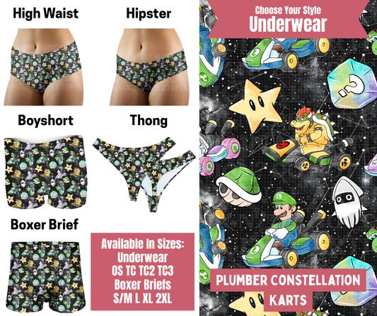 Preorder! Closes 9/29. ETA Dec. Plumber Constellations Kart Hipster, High Waist, Boyshort, & Thong Underwear & Boxer Briefs