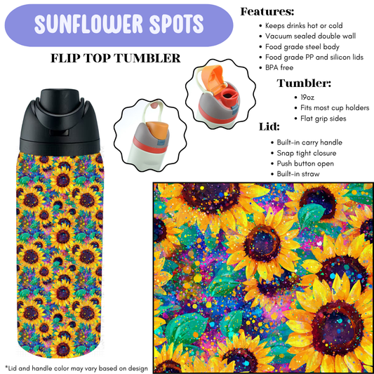 Preorder! Closes 12/11. ETA Feb. Sunflower Spots Flip Top Tumbler