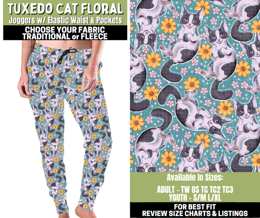 Preorder! Closes 11/6. ETA Jan. Tuxedo Cat Floral Joggers Choose Fleece or Traditional