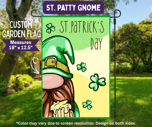 Preorder! Closes 11/9. ETA Feb. St Patty Gnome Garden Flag