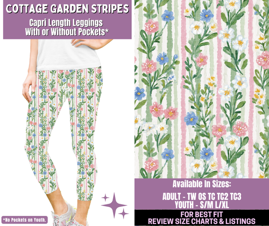 Preorder! Closes 1/14. ETA April. Cottage Garden Stripes Capri Length Leggings w/wo Pockets