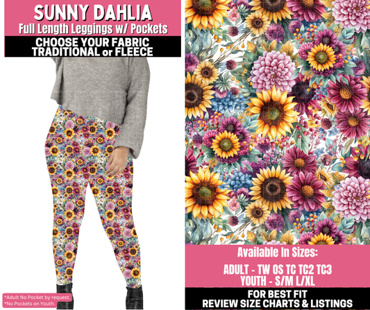 Preorder! Closes 11/19. ETA Jan. Sunny Dahlia Leggings Choose Fleece or Traditional