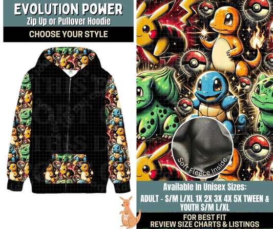 Preorder! Closes 10/2. ETA Dec. Evolution Power Zip-Up or Pullover Hoodie