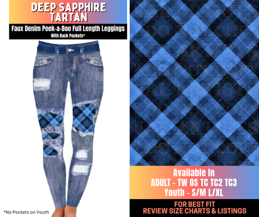 Preorder! Closes 10/16. ETA Jan. Deep Sapphire Tartan Full Length Faux Denim Peekaboo