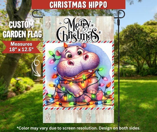 Preorder! Closes 9/22. ETA Dec. Christmas Hippo Garden Flag