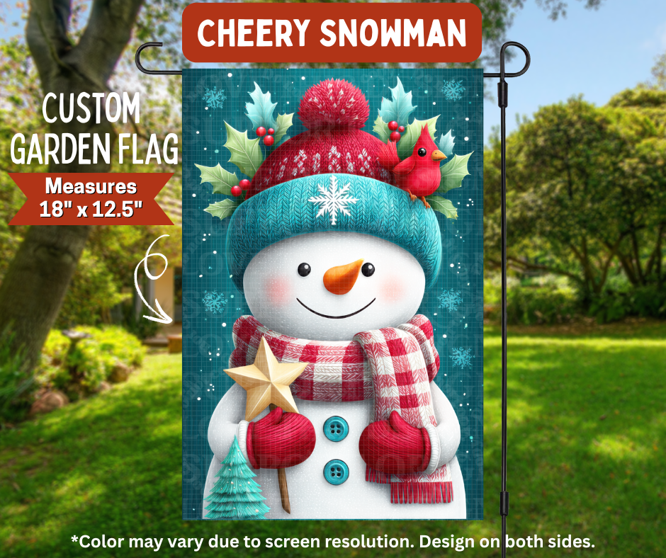 Preorder! Closes 8/10. ETA Nov. Cheery Snowman Flag