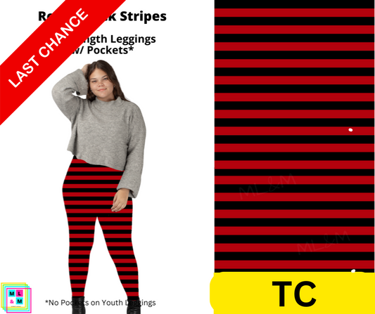 Red & Black Stripes Full Length Leggings w/ Pockets - Alonna's Legging Land