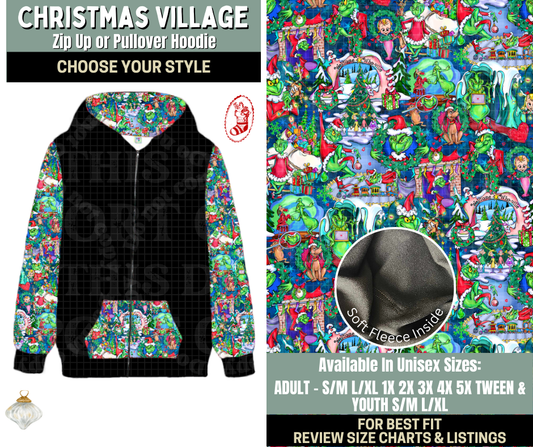 Preorder! Closes 9/15. ETA Dec. Christmas Village Zip-Up or Pullover Hoodie