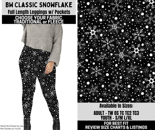 Preorder! Closes 10/6. ETA Dec. BW Classic Snowflake Leggings Choose Fleece or Traditional