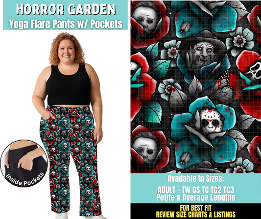 Preorder! Closes 6/25. ETA Sept. Horror Garden Yoga Flare Pants