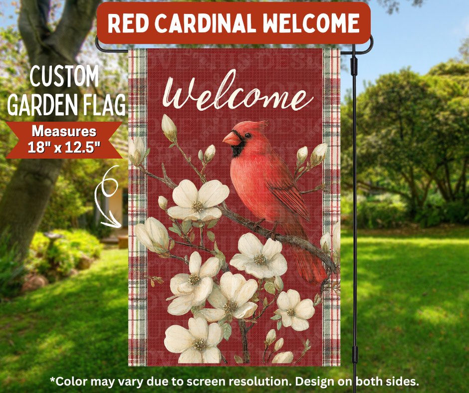 Preorder! Closes 8/10. ETA Nov. Red Cardinal Welcome Garden Flag