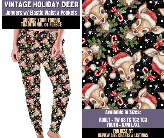 Preorder! Closes 9/3. ETA Dec. Vintage Holiday Deer Joggers Choose Fleece or Traditional
