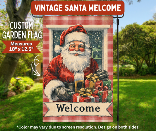 Preorder! Closes 8/10. ETA Nov. Vintage Santa Welcome Garden Flag