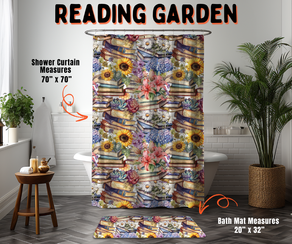 Preorder! Closes 6/10. ETA Sept. Reading Garden Custom Shower Curtain and/or Bath Mat
