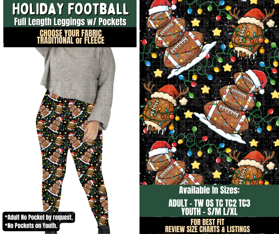 Preorder! Closes 8/12. ETA Nov. Holiday Football Leggings Choose Fleece or Traditional
