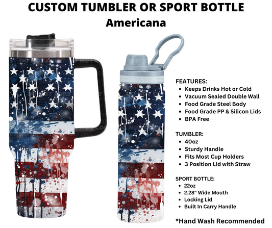Americana Custom Tumbler or Sport Bottle - Alonna's Legging Land