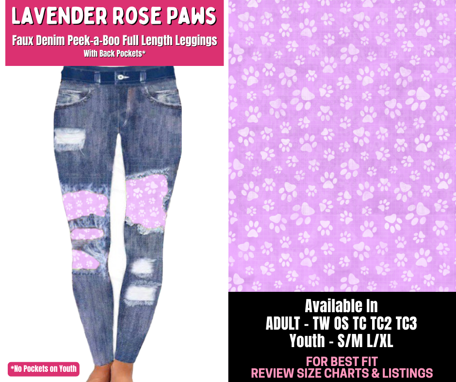 Preorder! Closes 1/1. ETA March. Lavender Rose Paws Full Length Faux Denim Peekaboo